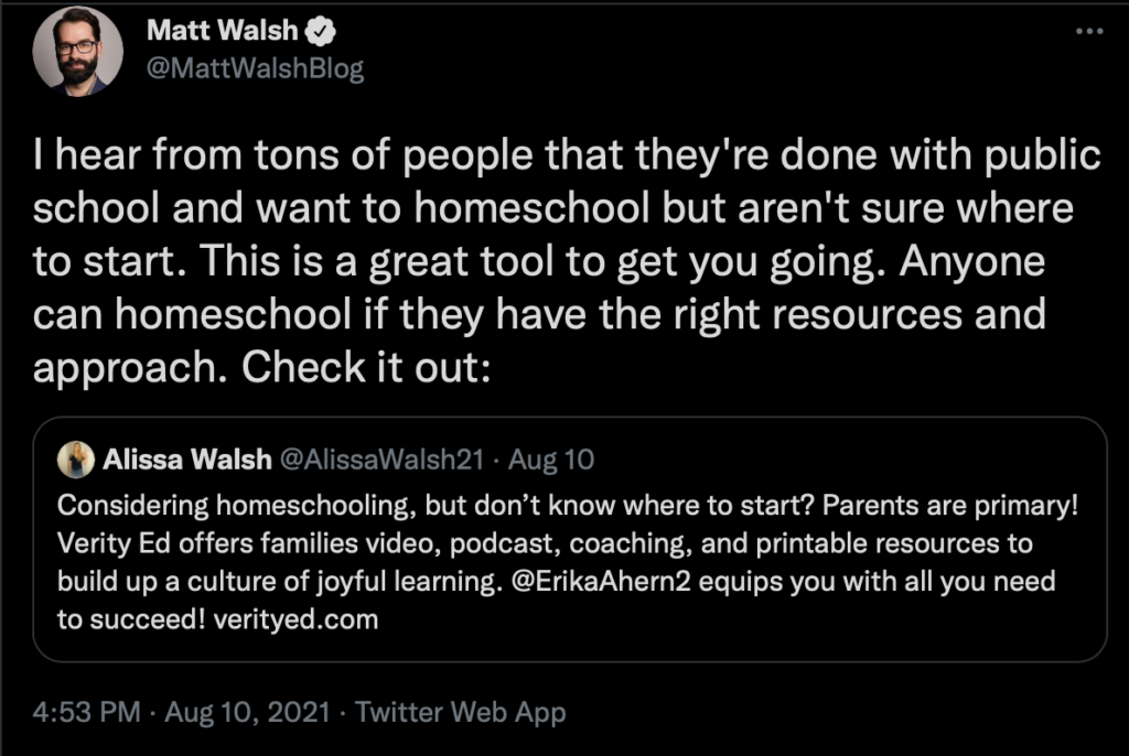 Matt Walsh Homeschool Tweet